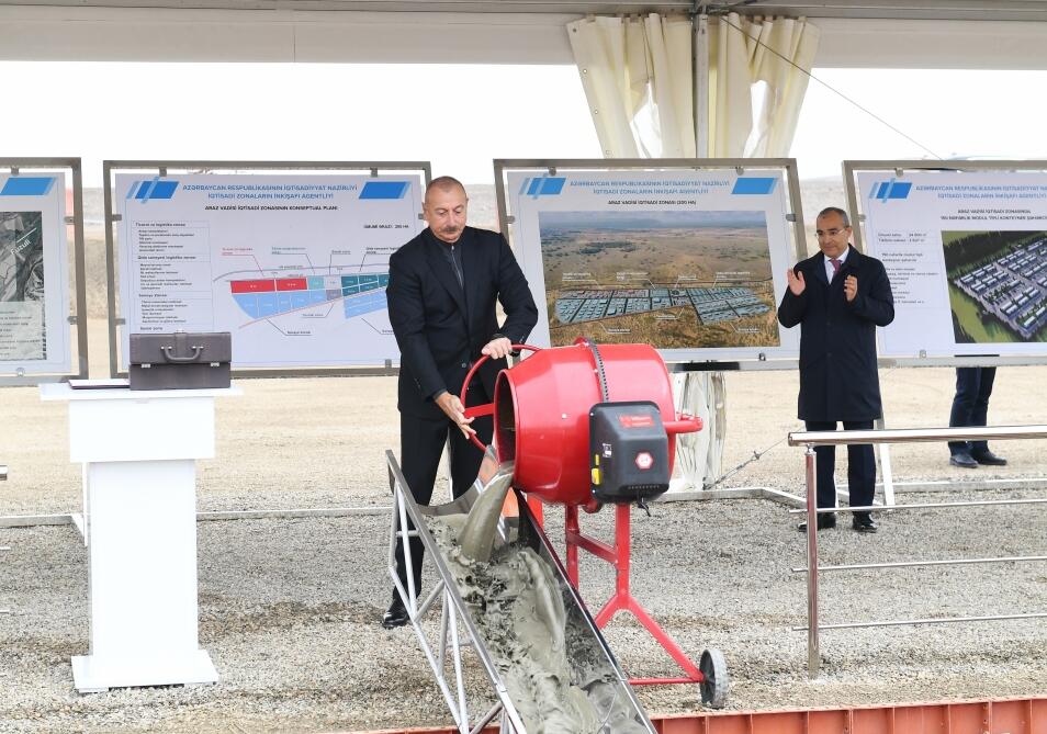 Prezident “Araz Vadisi İqtisadi Zonası” Sənaye Parkının təməlini qoyub FOTO