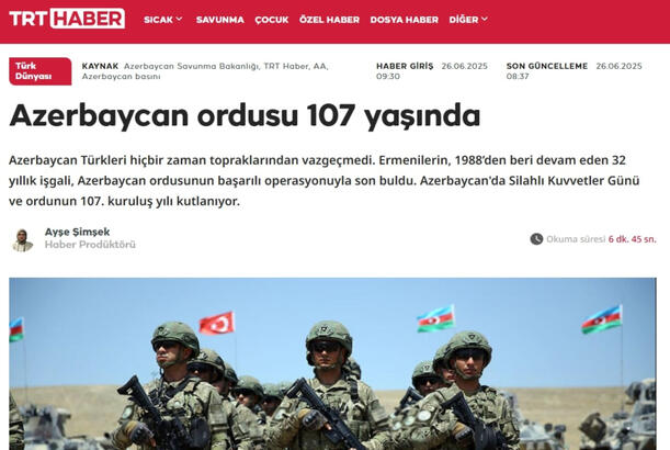 “TRT Haber” Azərbaycan Ordusuna həsr olunan reportaj yayımlayıb