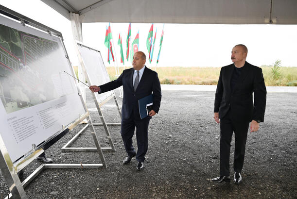 Prezident İlham Əliyev Füzuli rayonunun yeni salınacaq Qaraxanbəyli kəndinin təməlini qoyub - FOTOLAR