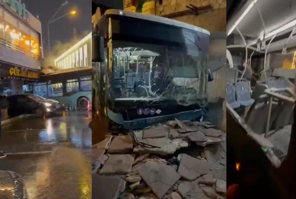 Bakıda avtobus bir neçə maşını əzib obyektə çırpıldı