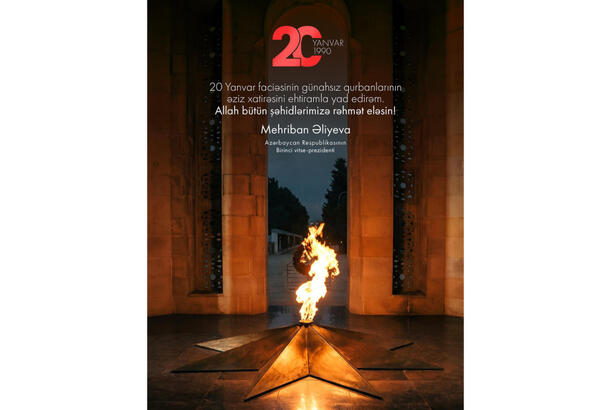 Birinci vitse-prezident Mehriban Əliyeva 20 Yanvar faciəsinin ildönümü ilə bağlı paylaşım edib
