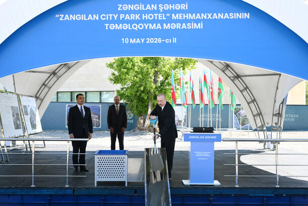 Prezident İlham Əliyev Zəngilan şəhərində “Zangilan City Park Hotel”in təməlini qoyub - FOTOLAR