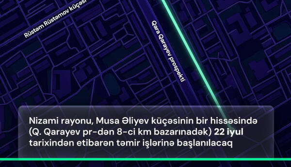 Musa Əliyev küçəsində nəqliyyat vasitələrinin hərəkəti məhdudlaşdırılacaq