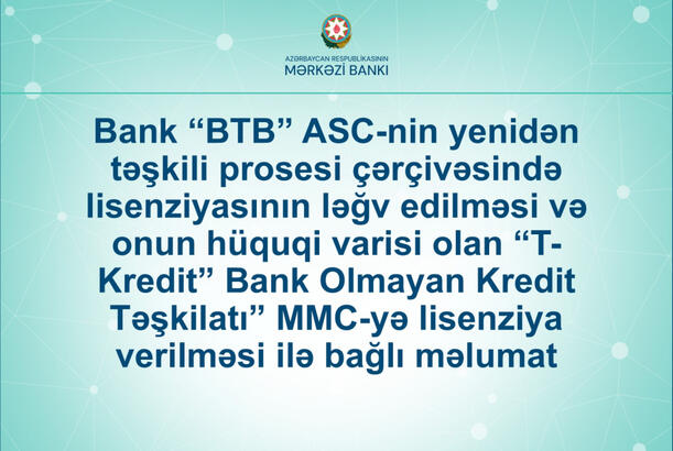 Bank “BTB”nin lisenziyası ləğv edilib