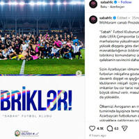 “Sabah” Futbol Klubu Prezident İlham Əliyevə təşəkkür edib