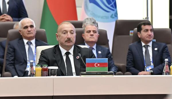 İlham Əliyevin sosial media hesablarında "ŞƏT plyus" formatında görüşündəki çıxışına dair paylaşım edilib