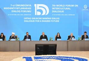 İlham Əliyev VII Ümumdünya Mədəniyyətlərarası Dialoq Forumunun açılışında çıxış edib